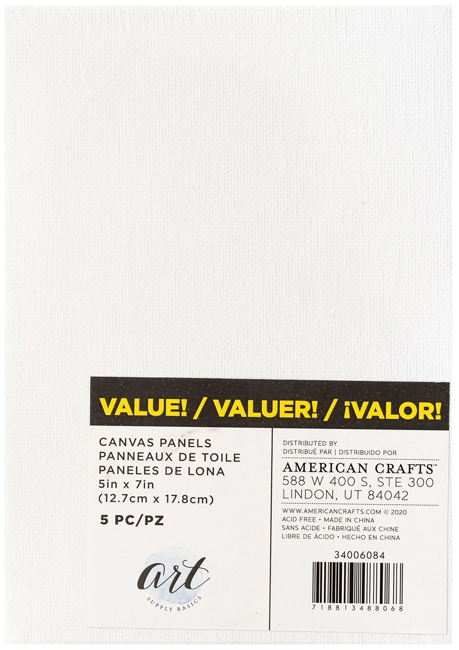 American Crafts Art Supply Basics Panel Back Canvas 5/Pkg-5"X7"